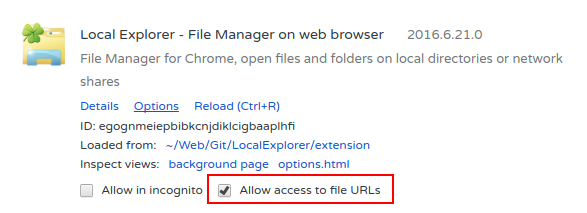 local explorer - file manager on web browser extension